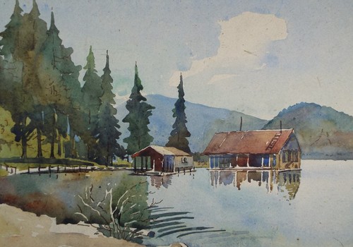 Original watercolour cabin - original, watercolour,