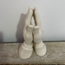 Vintage Ceramic Praying Hands Ornament Cream 16cm Religious Mystic Spiritual