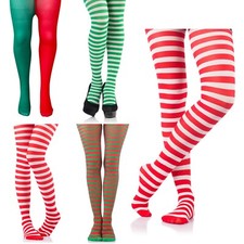 ADULTS LADIES WOMENS CHRISTMAS TIGHTS ELF AND SANTA FANCY DRESS COSTUME ACCESSOR