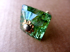 Vintage Glass Pull Door Drawer Knob Handle Light Green Brass Bolt Project RS-09