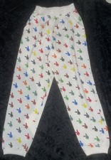 LADIES SIZE UK 8 MULTICOLOUR PLAYBOY WHITE JOGGERS MISSGUIDED
