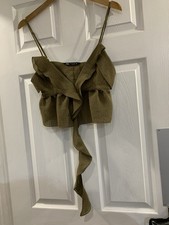ZARA Olive Green Ruffle Tie Crop Top – Size Medium – BNWT / Excellent Condition