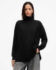 AllSaints Women's Black Wool Wrap Jumper UK Size L 