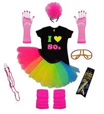 I LOVE 80s Neon Pink Tutu Fancy Dress Set – 80’s Costume with T-Shirt, Leg Warme