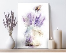 Bumble Bee Canvas Wall Art Print Framed Lavender Flowers Watercolour Picture 5