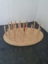 Vintage Wooden Sewing Thread Rack reel Holder Holds 24 bobbins With Carry Handle