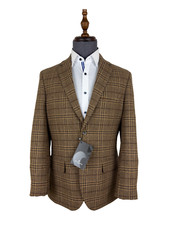 Jeff Banks Chocolate Brown Check Blazer Jacket Tweed Wool Tailored Fit Vintage