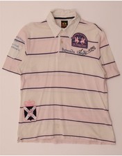 LA MARTINA Mens Graphic Polo Shirt Large Pink Striped Cotton DM09