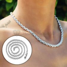 Solid Silver Twisted Rope Link Chain Lobster Claw Clasp 16" Long Choker Necklace