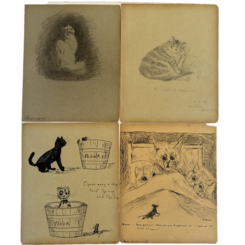 Antique cat drawings - antique, lot