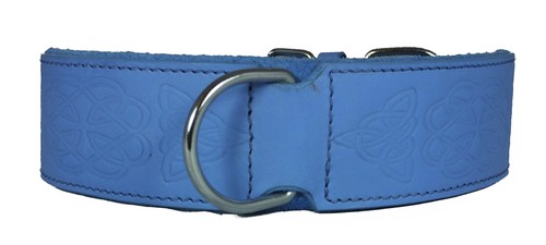 Blue celtic leather dog collar - blue,