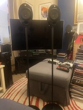 KEF HTS2001 Surround Sound Satellite Speakers x 2 with Stands Black See Photos