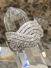 TOVA Diamonique Baguette Cluster crossover Silver Band Ring. Size P