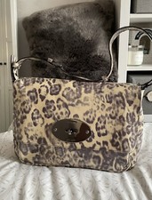 Mulberry Putty Smudged Leopard Patent Large Bayswater Shoulder Clutch W/ Dustbag