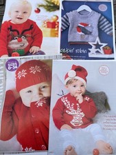 4 Knitting Patterns Baby & Toddler Christmas Jumpers, Hats, Mitts Robin Reindeer
