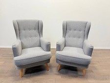 2x Callie Fabric Wingback Chairs – Grey