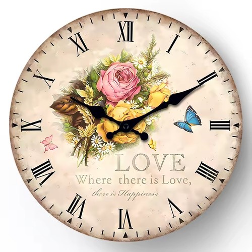 Vintage floral wall clock - floral, 30cm