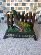 VINTAGE FREESTANDING CAST IRON LETTER RACK DUCK & FENCE DESIGN