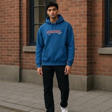 Childish Theme Park Hoodie Mens Size M Blue White Graphic Print Oversized TGF A6