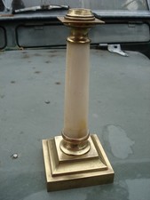 HINKS BRASS AND WHITE MARBLE HEAVY COLUMN BASE FOR MINIATURE KEROSENE OIL LAMP