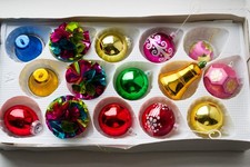 Vintage Retro Christmas Baubles x 15 - Swan Bells,  Baubles, Silk & Foil