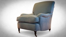 Superb George Smith Standard Signature Large Armchair Baby Blue Linen Fabric 🚚
