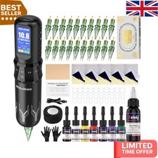 Professional Rotary Wireless Tattoo Machine with Adjustable Stroke & Accessories