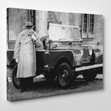 Churchill With Land Rover - Framed Canvas Art Print - UK prime minister WW2