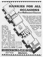 ROBINSON & CLEAVER Irish Linen Handkerchiefs - Vintage Advertisement 1929