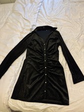 ZARA BLACK SHIMMERY VELVET RUFFLE MINI DRESS WITH ZIP FRONT S 8 UK