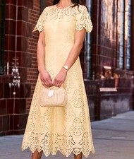 LK Bennett Dress UK4 US0 yellow Georgia Italian Straw Lace Midi Dress £449 
