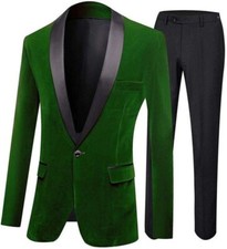 Mens Green Velvet Suit Elegant Weddings Evening Parties Tuxedo Dinner Coat Pants