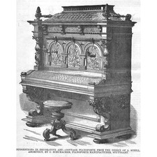 PIANOFORTE A Design by Schumacher Pianoforte Manufacturer - Antique Print 1880