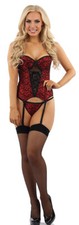 Ladies Black/Red Basque & Brief Set Womens Sexy Lingerie Underwear (FY)