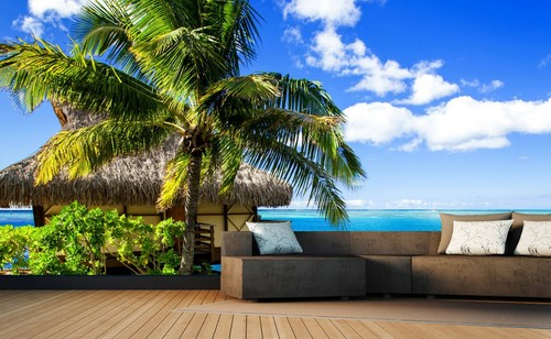 Beach hut sea tropical palm - beach,