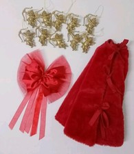 Christmas Tree Bundle Skirt 10 Gold Cherubs Large Bow Topper Velour Red Gold