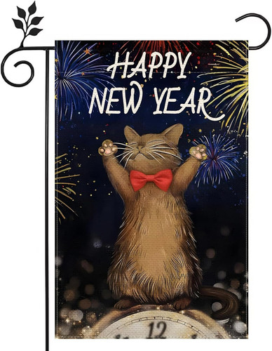 Happy new year cat dog - year, clock