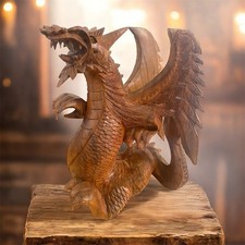 ChiselCraft 35cm Hand Carved Wooden Gothic Mythical Dragon , Quality Unique Wood