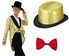 Gold Sequin Tailcoat Columbia Kit Rocky Horror Show Fancy Dress Costume 8-24