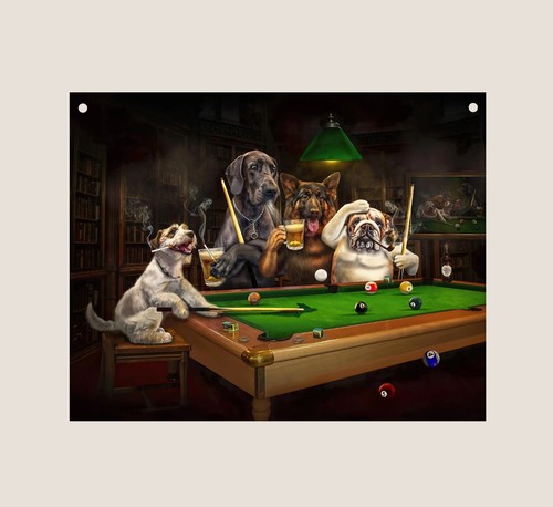 Dogs playing billiards pool - billiards,