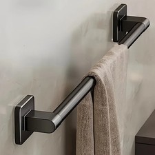 Self-Adhesive Bathroom Towel Rack No-Drill Black Towel Bar Rail