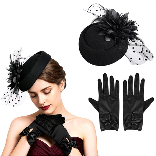 Fascinator hat with gloves - with,