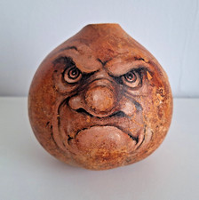 Hand Painted Gourd Grumpy Face