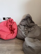 Set of Two  Beanbags Chairs with a Stool