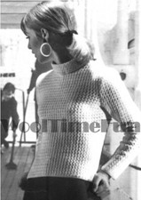 Crochet Pattern Lady's Vintage 1960s 70s Jumper/Sweater Crew Neck. Long Sleeves.