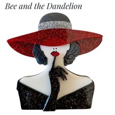 Stylish Lady In Large Sparkly Hat Modern Acrylic 2D Layered Brooch