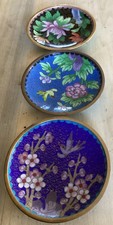 3 Antique Cloisonné Pin Dishes Good Condition Chinese