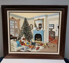 Vtg H. Hargrove limited Edition 20X24  Christmas Together 1986 752/1000 Framed