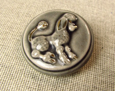 Vintage Glazed Ceramic French Poodle Button Brooch