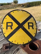 RAIL ROAD CROSSING / CROSSBUCK Enamel Sign Vintage Garage-Man Cave 16” railways 